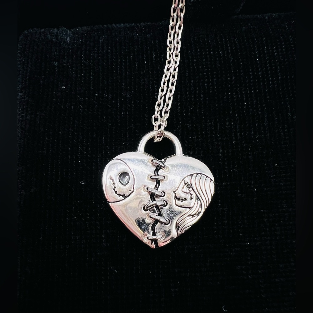 Jeulia Sterling Silver "Magic of Love" Jack Skeleton & Sally Heart Necklace
